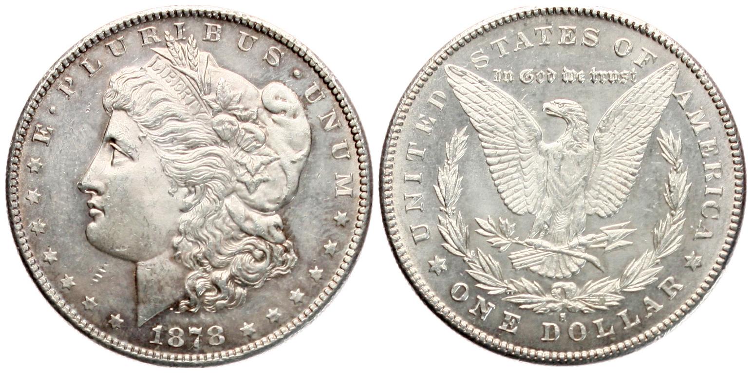  USA: 1 $ 1878 S, Morgan Dollar, 26,7 gr. 900er Silber in prachtvoller Erhaltung, siehe Bilder!!   