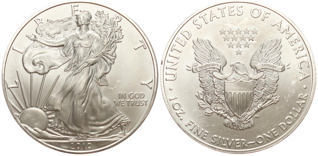  USA: 1 Dollar 2010, Walking Liberty/Silver Eagle, 1 Unze Feinsilber (31,1 gr)!! TOP-Qualität!   