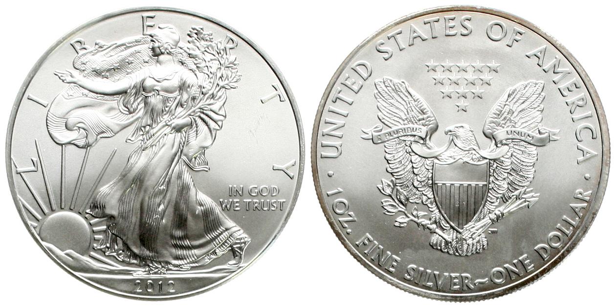  USA: 1 Dollar 2012, Walking Liberty/Silver Eagle, 1 Unze Feinsilber (31,1 gr)!! TOP-Qualität!   