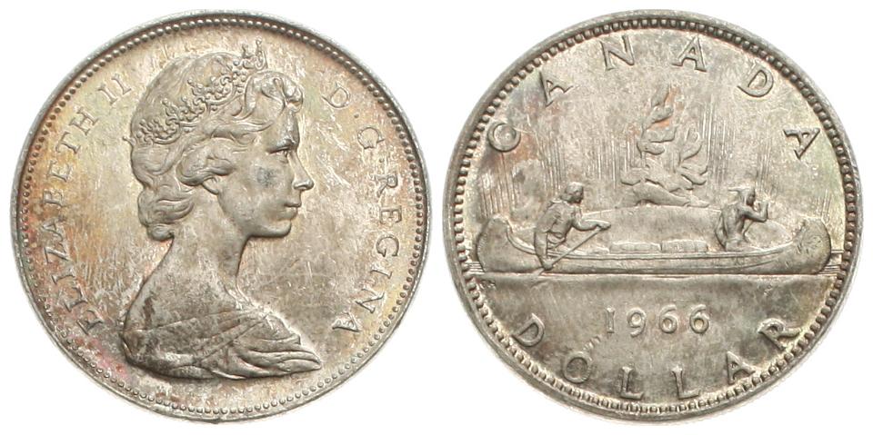  Canada: Elisabeth II., 1 Dollar 1966, 23,30 gr, 800er  Silber 18,64 gr. FEINsilber!   