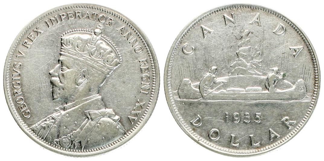  Canada: Georg V., 1 Dollar 1935, 23,30 gr, 800er  Silber 18,64 gr. FEINsilber! ERHALTUNG!   