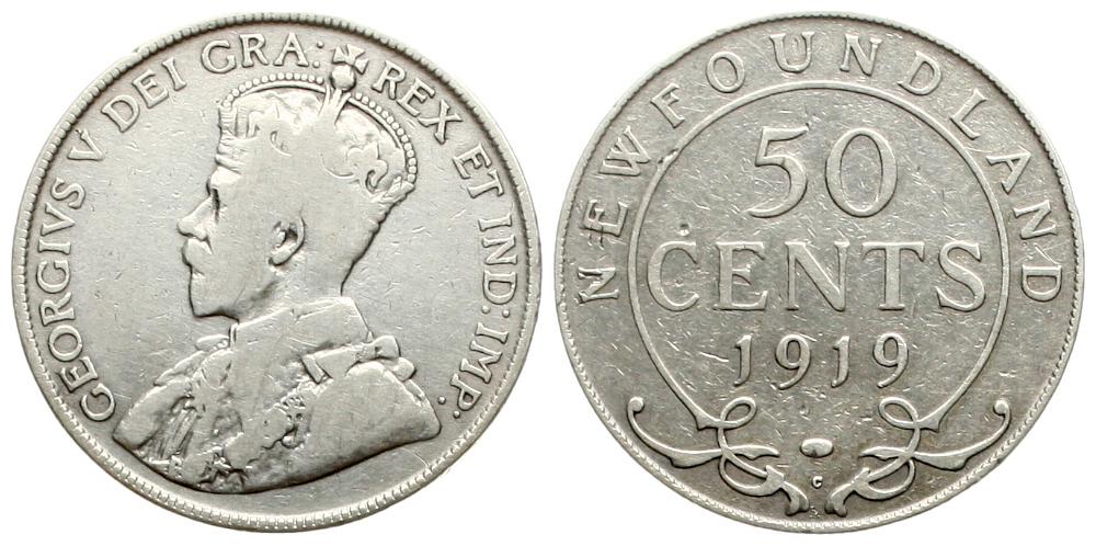  Canada/Neufundland: Georg V., 50 Cents 1919, 11,61 gr, 925er Silber, KM# 12, seltener!   