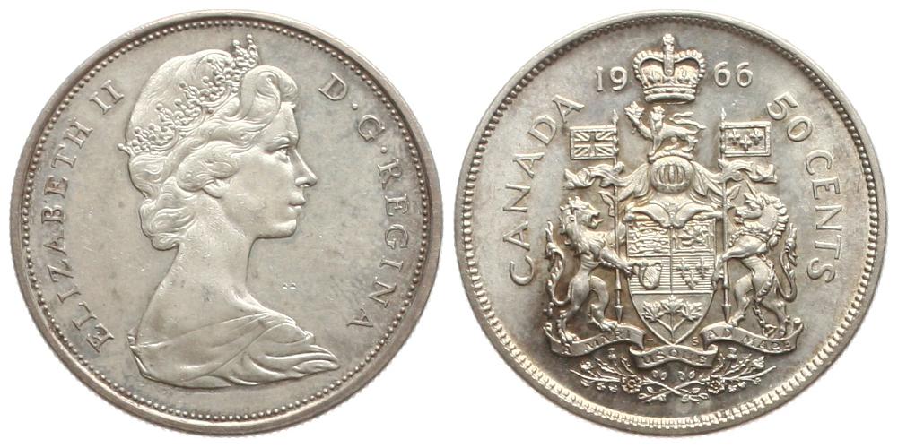  Kanada: Elisabeth II., 50 Cents 1966, 11,66 gr. 800er Silber (9,32 gr. fein)   