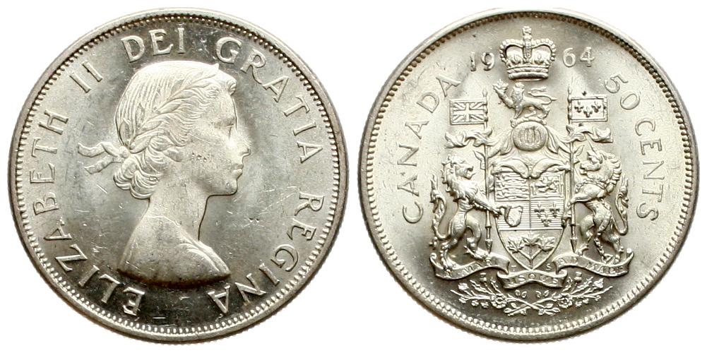  Kanada: Elisabeth II., 50 Cents 1964, 11,66 gr. 800er Silber (9,32 gr. fein), TOP-ERHALTUNG!   