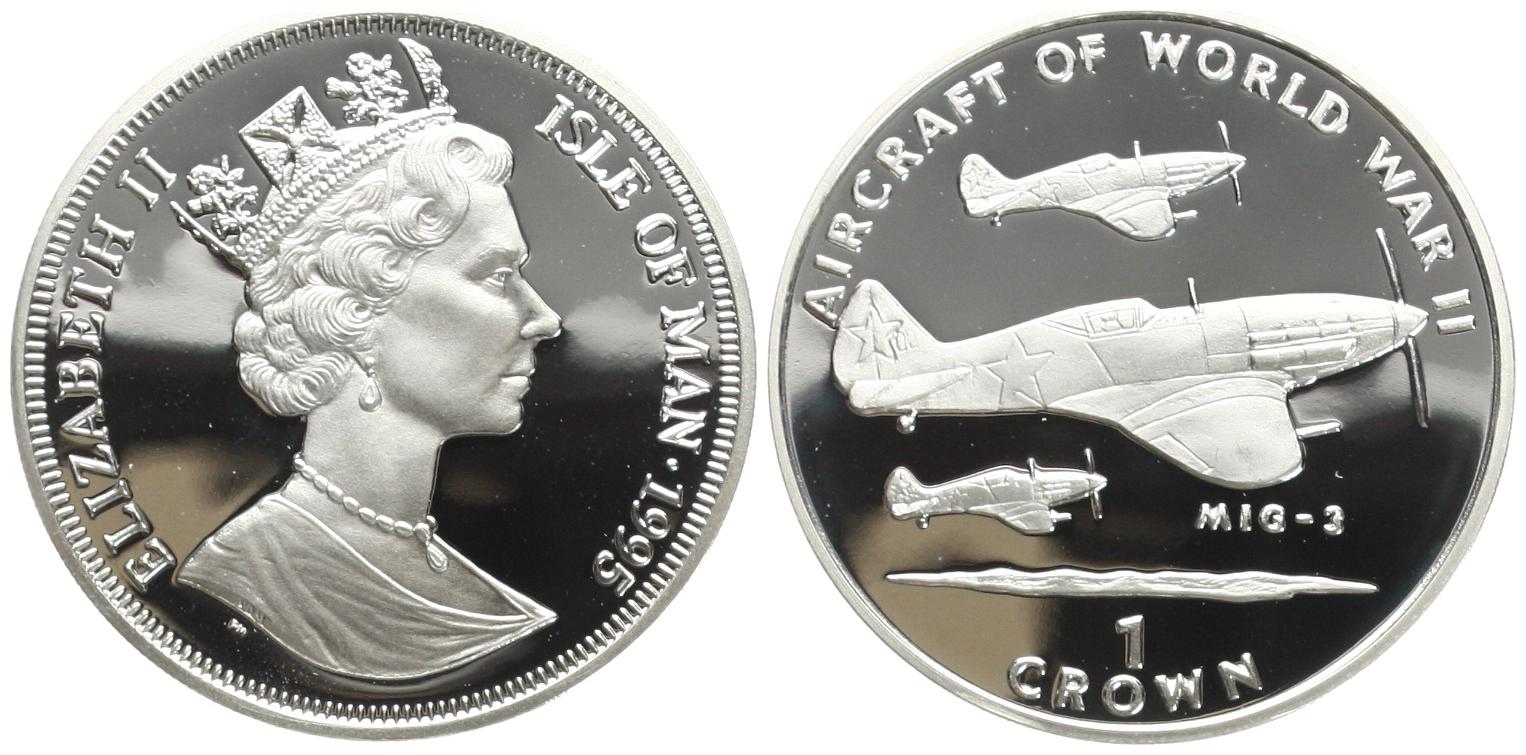  Isle of Man: Elisabeth II., 1 Crown 1995, Luftwaffe 2. Weltkrieg KM#516a, 28,28 gr. 925 er Silber   