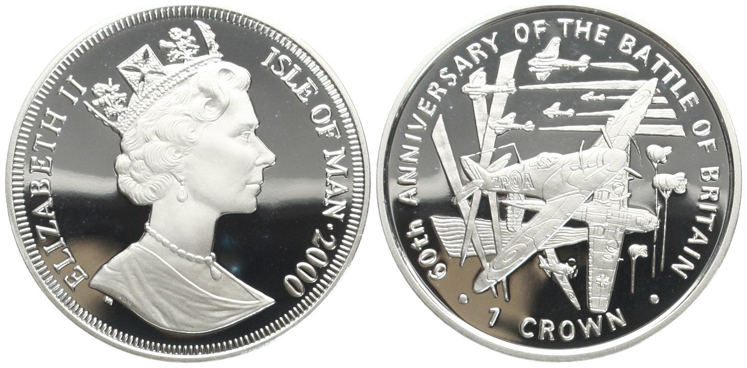  Isle of Man: Elisabeth II., 1 Crown 2000, Luftwaffe 2. Weltkrieg KM#1033a, 28,28 gr. 925 er Silber   