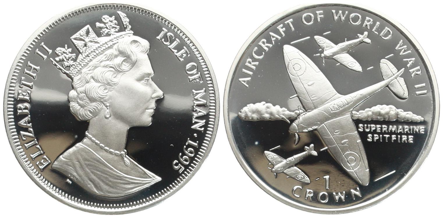  Isle of Man: Elisabeth II., 1 Crown 1995, Luftwaffe 2. Weltkrieg KM#510a, 28,28 gr. 925 er Silber   