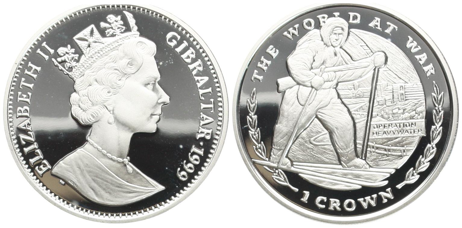  Gibraltar: Elisabeth II., 1 Crown 1999, 2. WK., Soldat auf Skie, KM# 263a, 28,28 gr. 925 er Silber   