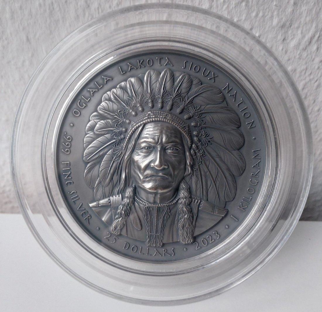  1 Kilo Kg Silber High Relief Sitting Bull Oglala Lakota Sioux LESEN 2023 TRAUMSTÜCK nur 199   