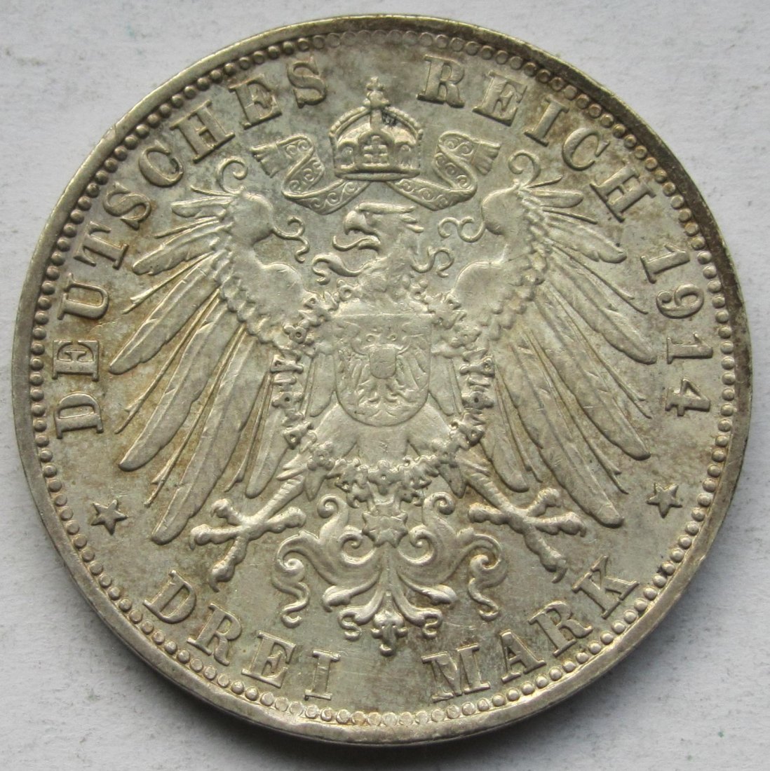  Kaiserreich: Bayern, 3 Mark Ludwig III. (Jaeger 52), 1914   