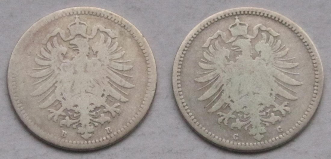  Kaiserreich: 20 Pfennig 1873 B + 1873 C   