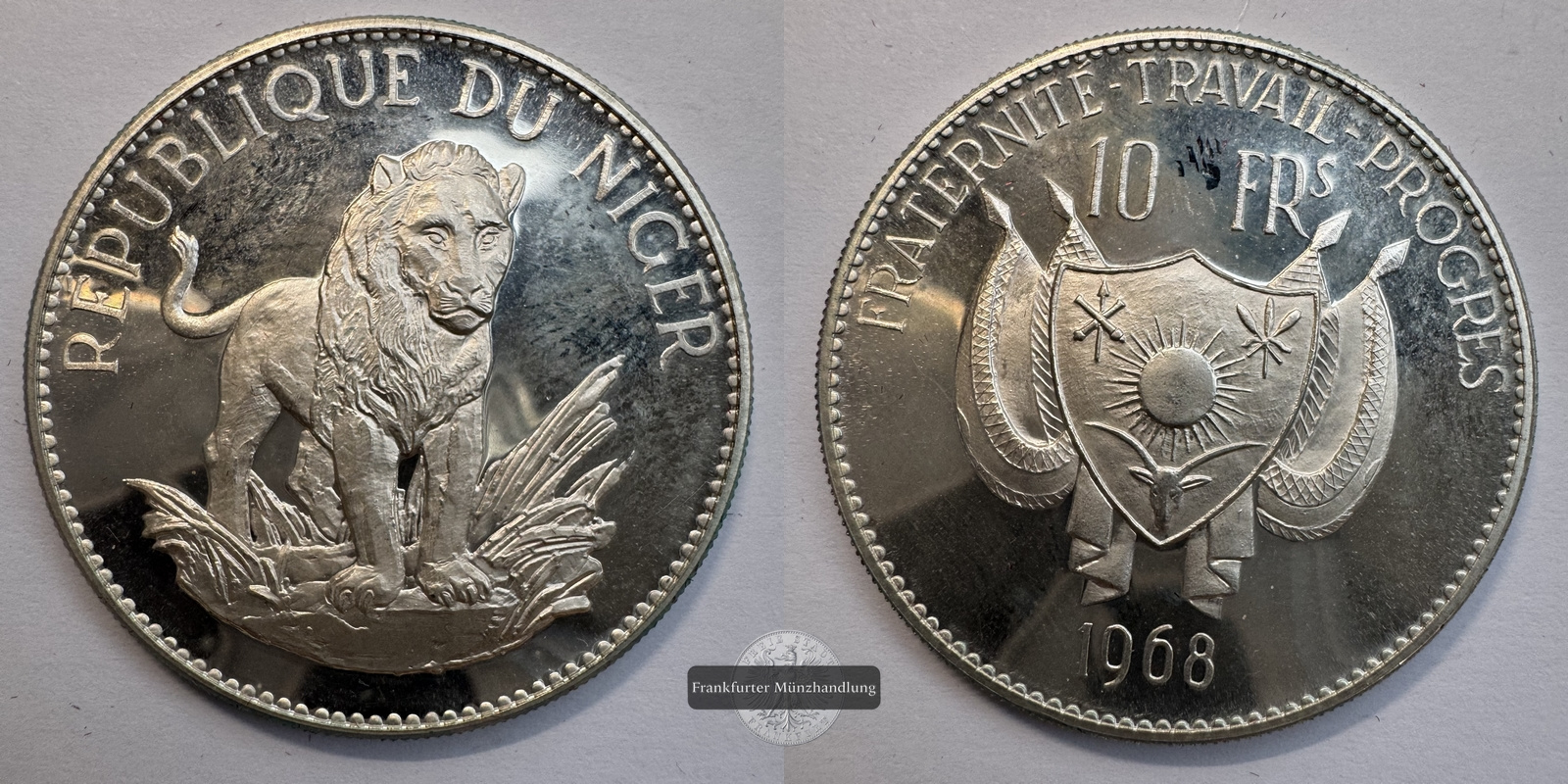  Niger 10 Francs 1968 Löwe FM-Frankfurt KM#8.1 Feinsilber: 18g Silber   