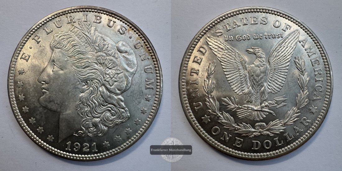  USA 1 Dollar 1921 Morgan Dollar FM-Frankfurt KM#110 Feinsilber: 24,057g   