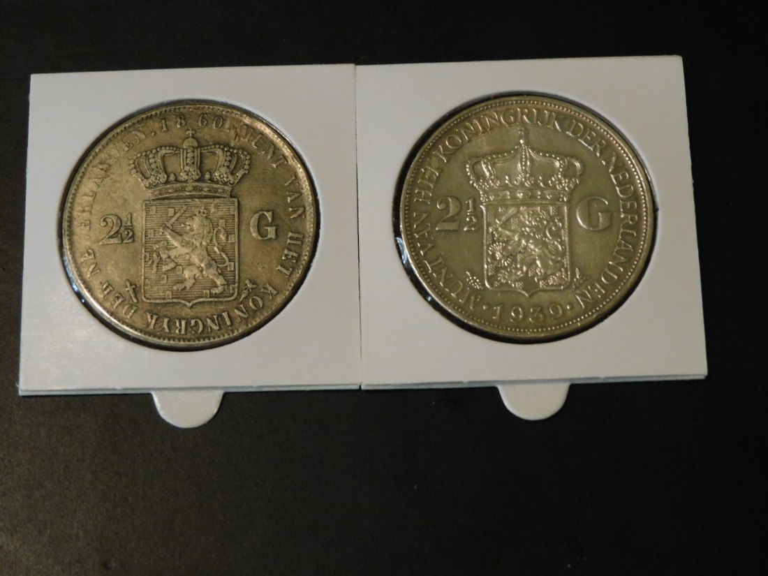  NETHERLANDS 2X 2 1/2 GULDEN 1860-1939   