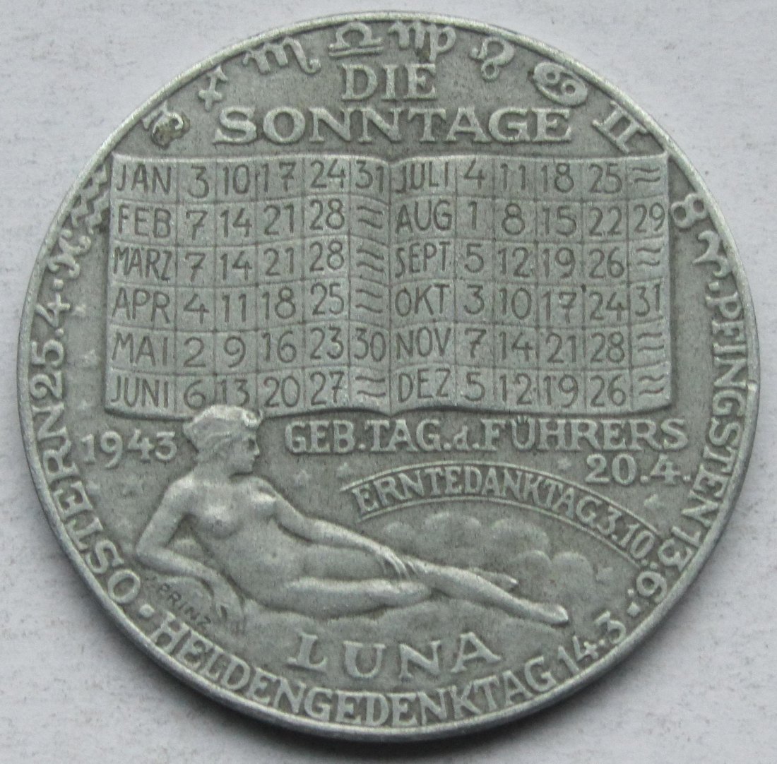  Kalendermedaille Metallgesellschaft Frankfurt 1943, Zink   