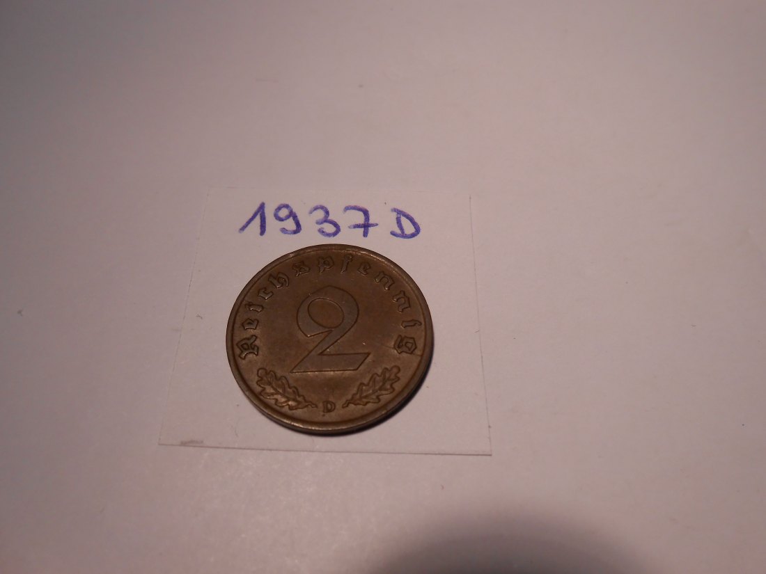  P44. 2 Reichspfennig 1937 D, Bronze   