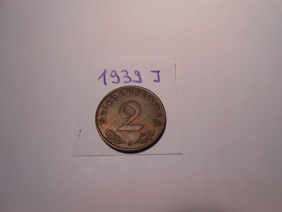  P50. 2 Reichspfennig 1939 J, -Bronze   