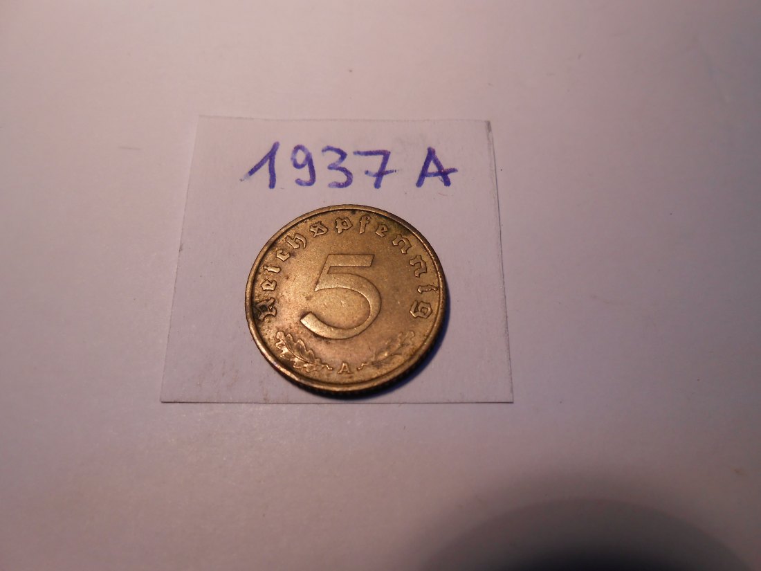  P53. 5 Reichspfennig 1937 A, Al-Bronze   