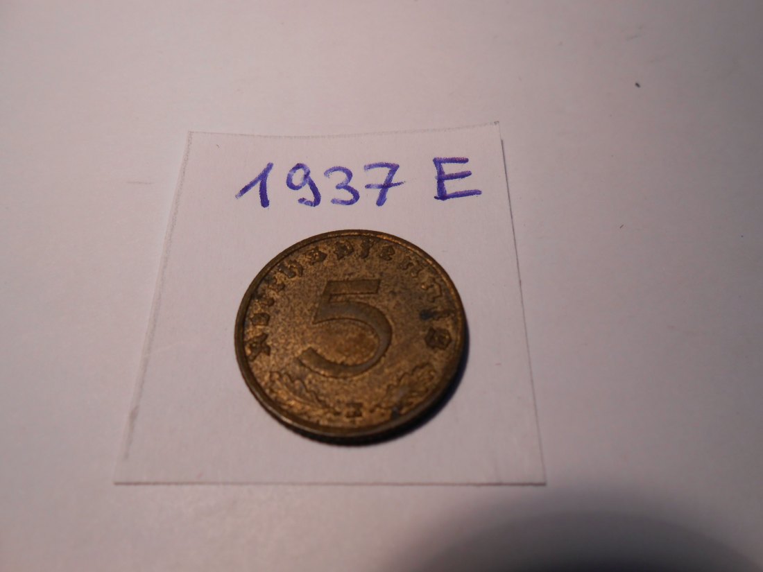  P55. 5 Reichspfennig 1937 E, Al-Bronze   