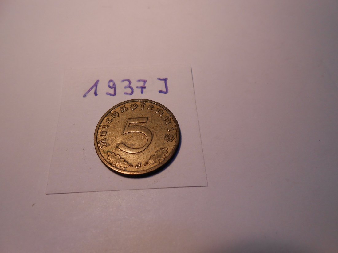  P56. 5 Reichspfennig 1937 J, Al-Bronze   