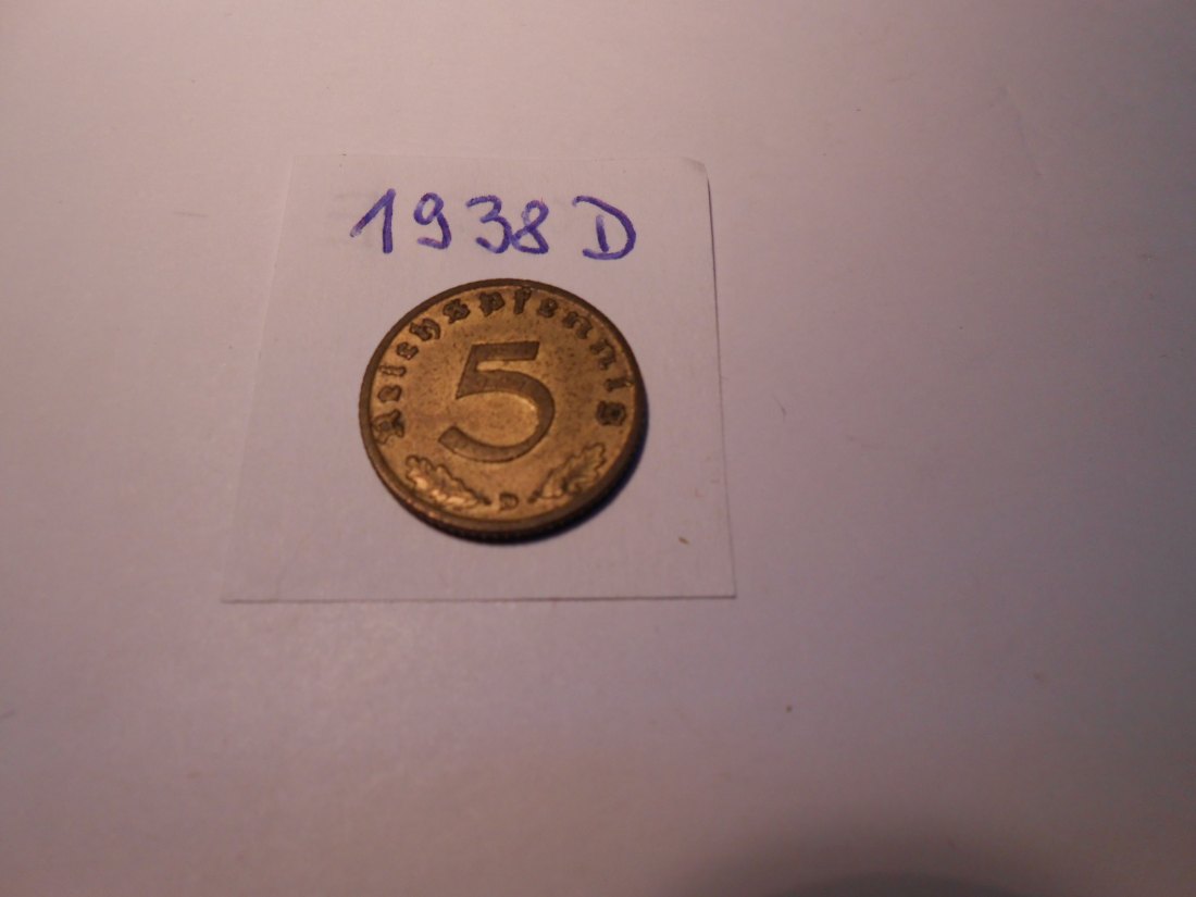  P59. 5 Reichspfennig 1938 D, Al-Bronze   