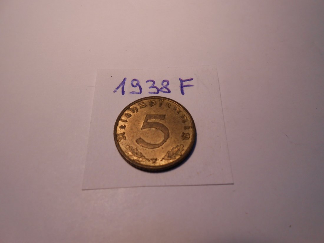  P61. 5 Reichspfennig 1938 F, Al-Bronze   