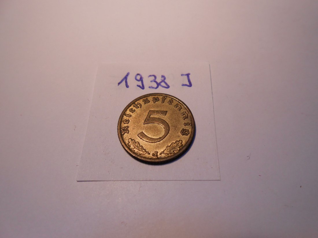  P63. 5 Reichspfennig 1938 J, Al-Bronze   