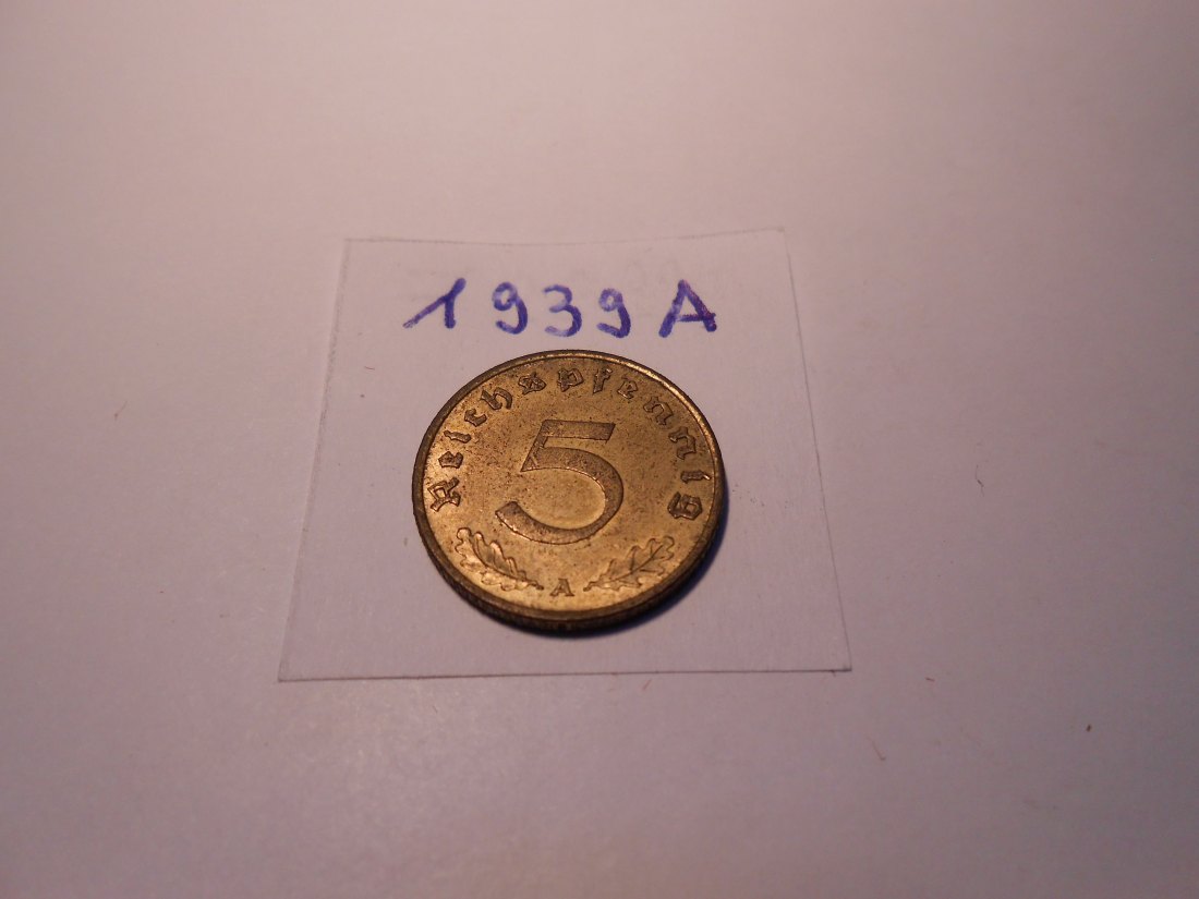  P64. 5 Reichspfennig 1939 A, Al-Bronze   