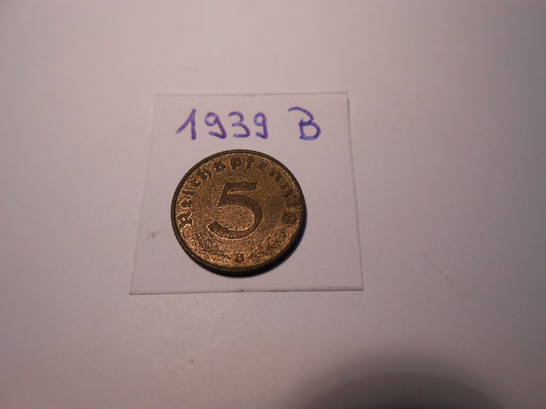  P65. 5 Reichspfennig 1939 B, Al-Bronze   