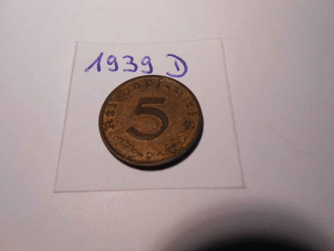  P66. 5 Reichspfennig 1939 D, Al-Bronze   