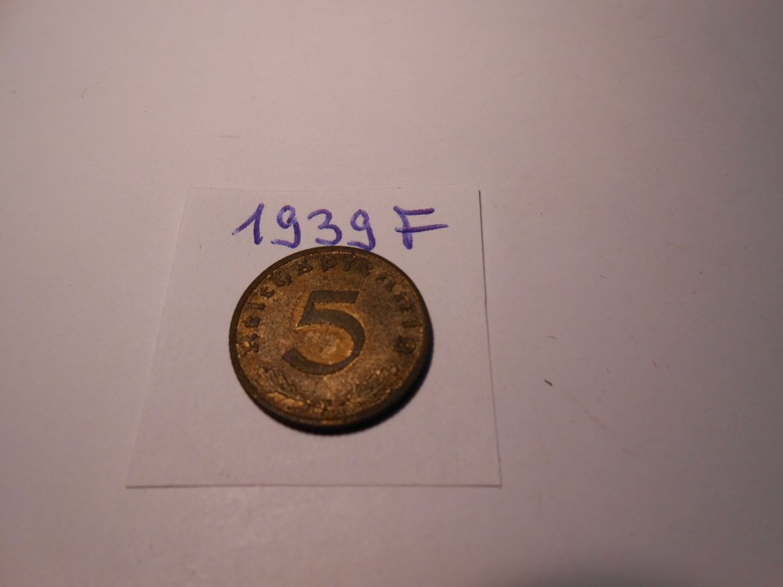  P68. 5 Reichspfennig 1939 F, Al-Bronze   