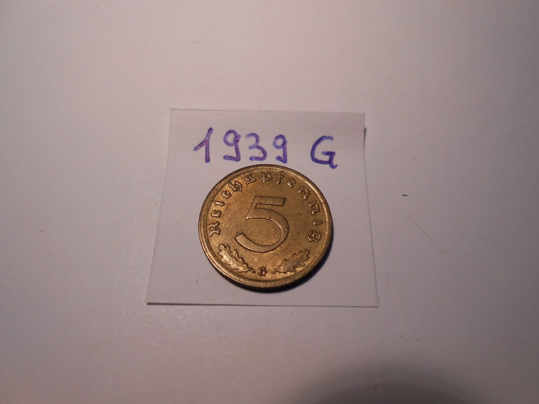  P69. 5 Reichspfennig 1939 G, Al-Bronze   