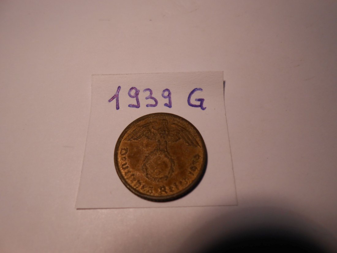  P69. 5 Reichspfennig 1939 G, Al-Bronze   