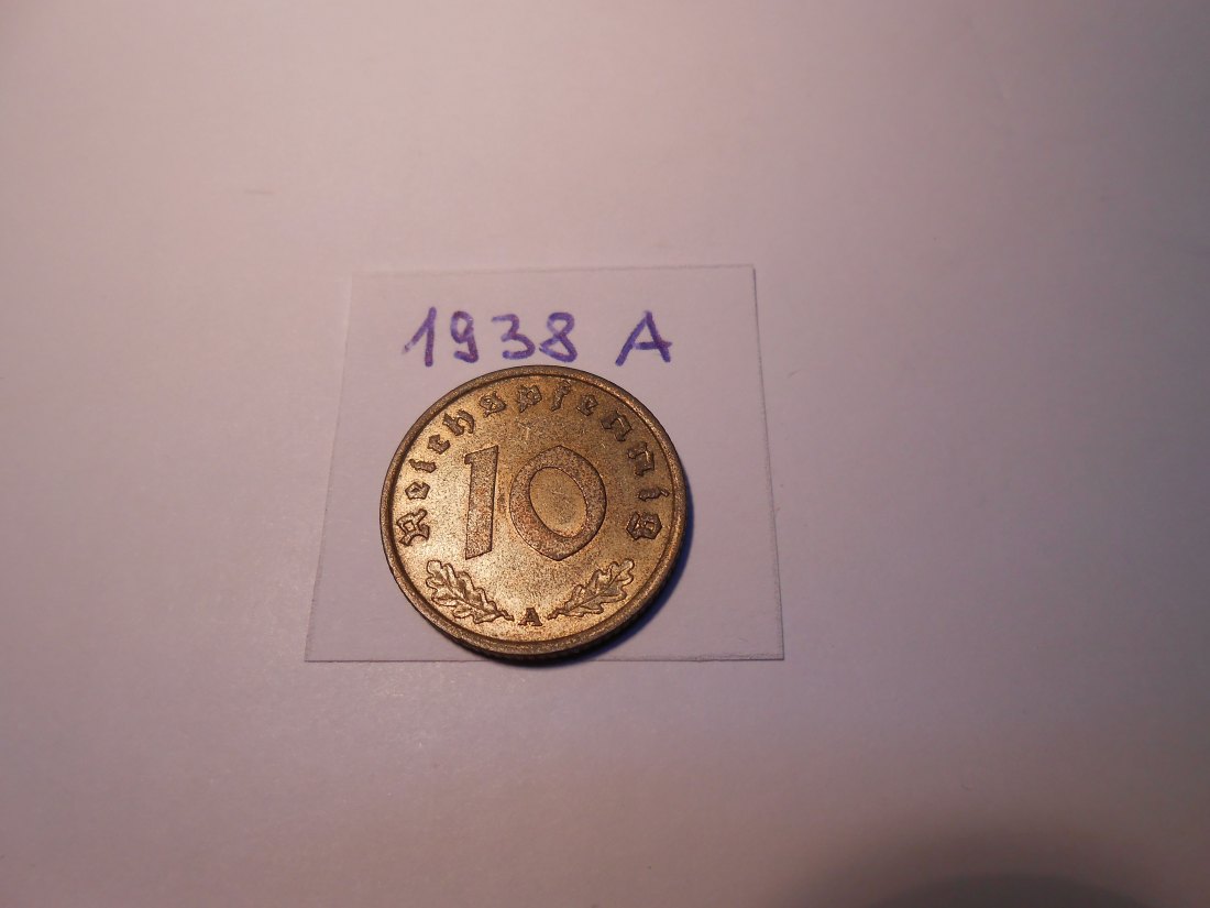  P72. 10 Reichspfennig 1938 A, Al-Bronze   