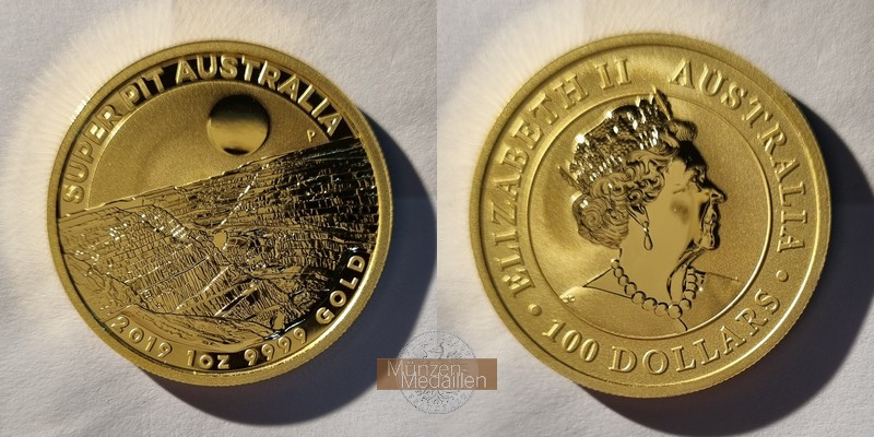 Australien  100 Dollars MM-Frankfurt Feingold: 31,1g Super Pit 2019 