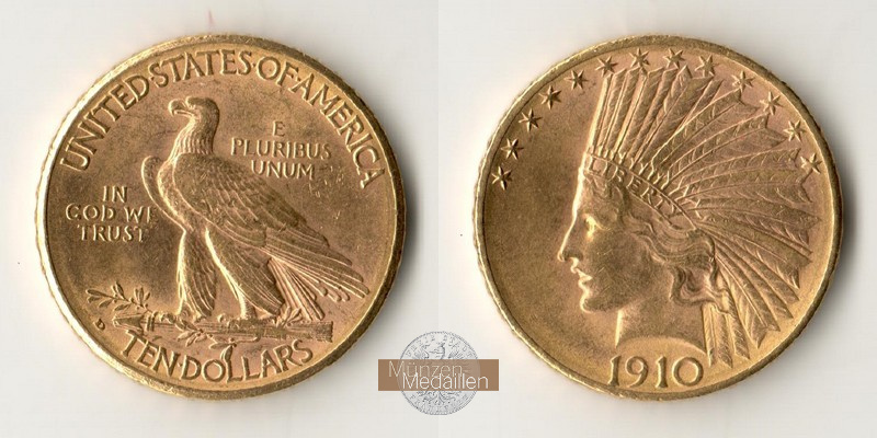 USA MM-Frankfurt Feingold: 15,05g 10 Dollar 1910 Indian Head