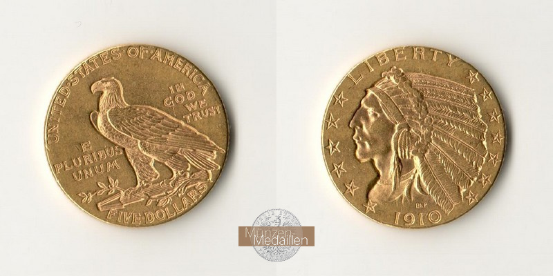 USA  5 Dollar MM-Frankfurt   Feingold: 7,52g Half Eagle - Indian Head 1910 