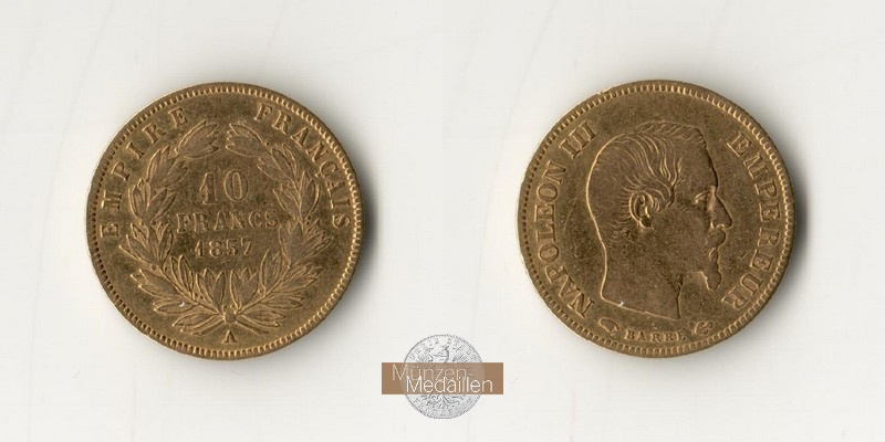 Frankreich  10 Francs MM-Frankfurt Feingold: 2,9g Napoleon III. 1852-1870 1857 A 