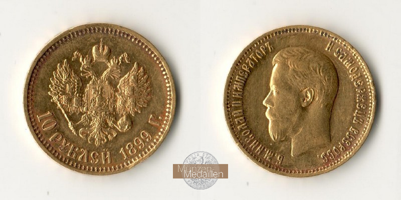 Russland  10 Rubel MM-Frankfurt Feingold: 7,76g Zar Nikolaus II. (1894-1917) 1899 