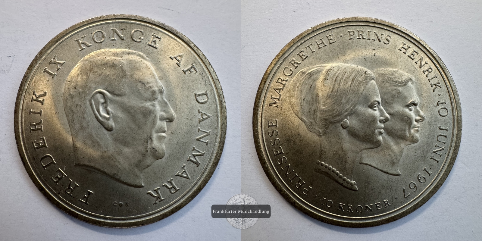  Dänemark 10 Kroner 1967  Wedding of Princess Margrethe FM-Frankfurt KM#856 Feinsilber: 16,32g   