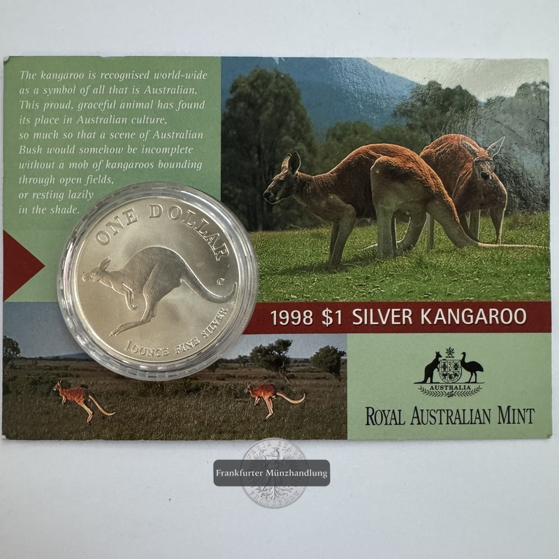  Australien 1 Dollar 1998 Silber Känguru FM-Frankfurt KM#365 Feinsilber: 31,1g   