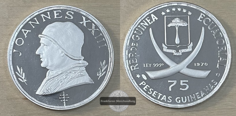  Äquatorialguinea 75 Pesetas  1970  FM-Frankfurt/M  Feingewicht: 14,985g  Silber  PP   