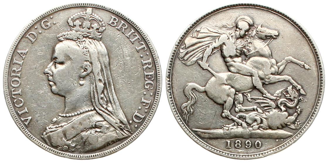  Grossbritannien: Victoria, One Crown 1890, 28,1 gr. 925er Silber, (25,99 fein) schöne Patina!   