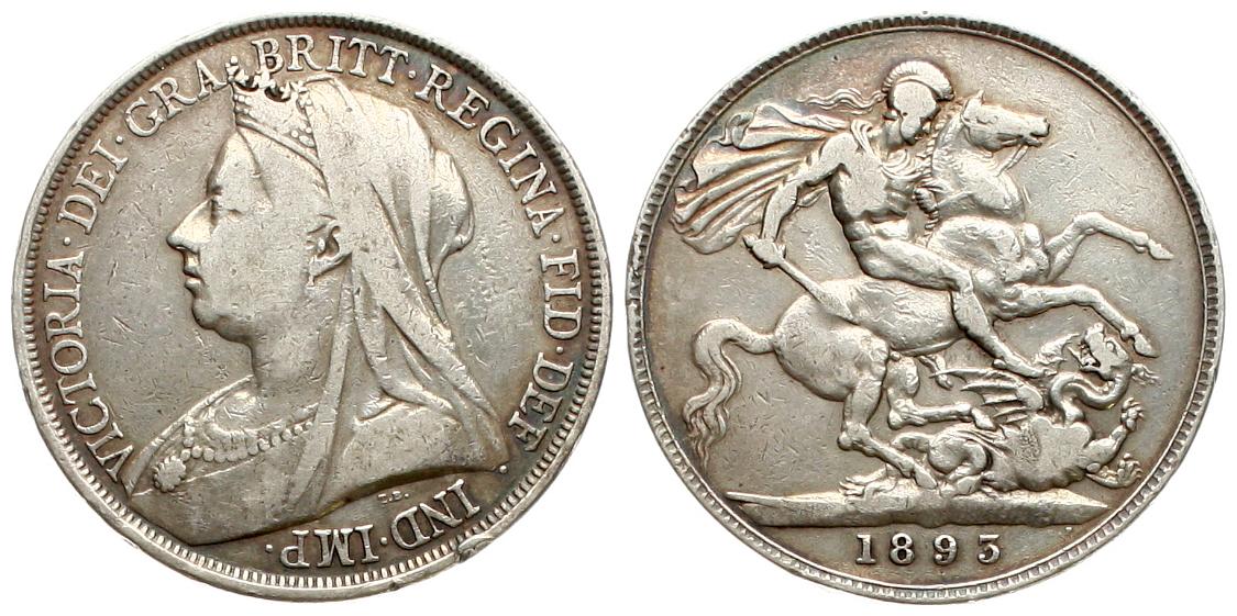  Grossbritannien: Victoria, One Crown 1893, 28,1 gr. 925er Silber, (25,99 fein) schöne Patina!   