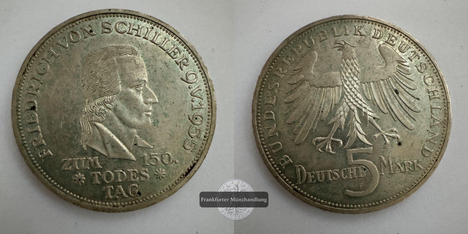  Deutschland 5 Deutsche Mark 1955 (F) Friedrich von Schiller FM-Frankfurt KM#114 Feinsilber: 7g   