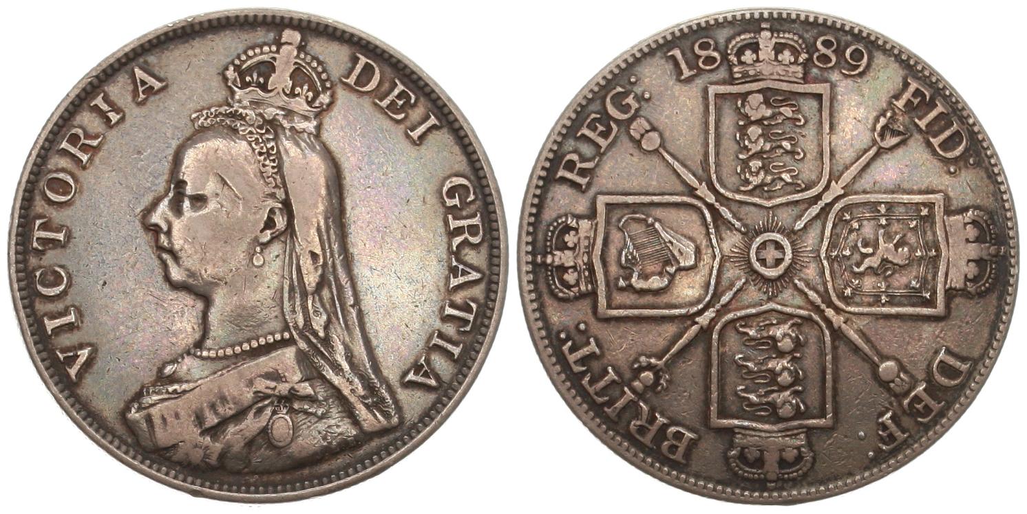  Grossbritannien: Victoria, Dobbelflorin 1889, 22,62 gr. 925er Silber, (20,96 fein) schöne Patina!   