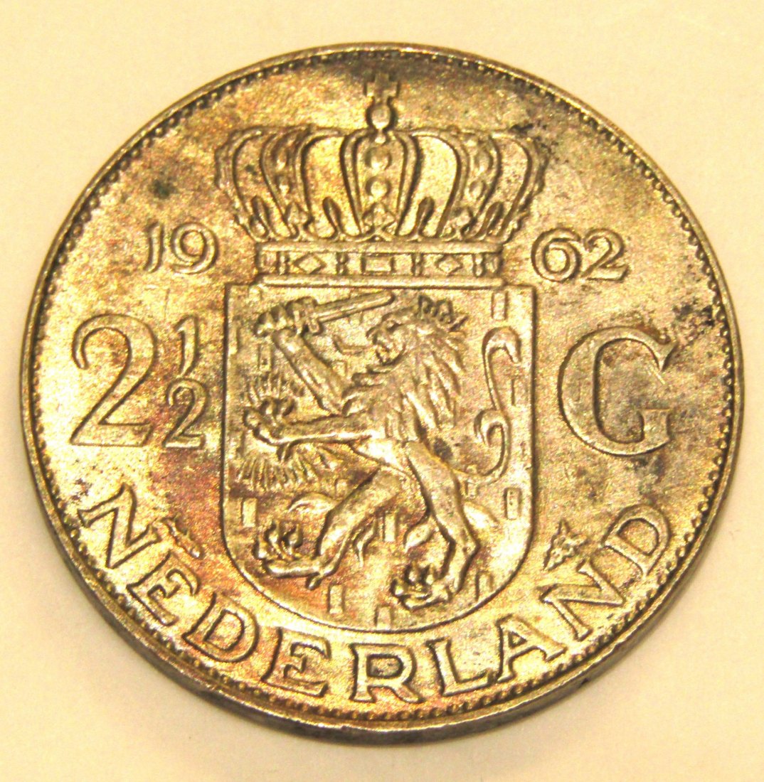  Niederlande: Juliana, 2,5 Gulden 1962, Silber, schöne Silberpatina, siehe Bilder!   