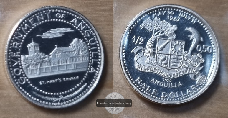  Anguilla 1/2 Dollar  1970  FM-Frankfurt  Feingewicht: 3,606g Silber  pp   