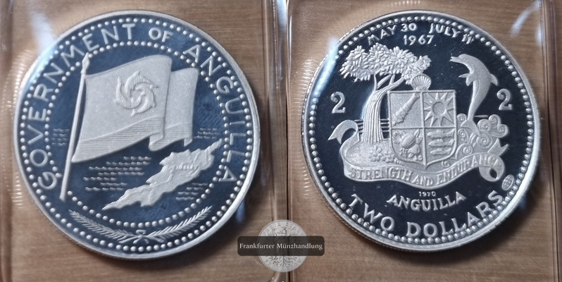  Anguilla 2 Dollar  1970  FM-Frankfurt  Feingewicht: 14,12g Silber  pp   