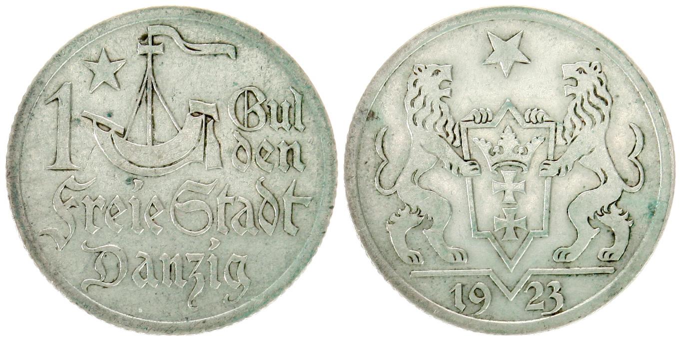  Danzig: 1 Gulden 1923, Silber, TOP-Exemplar, siehe Bilder!   